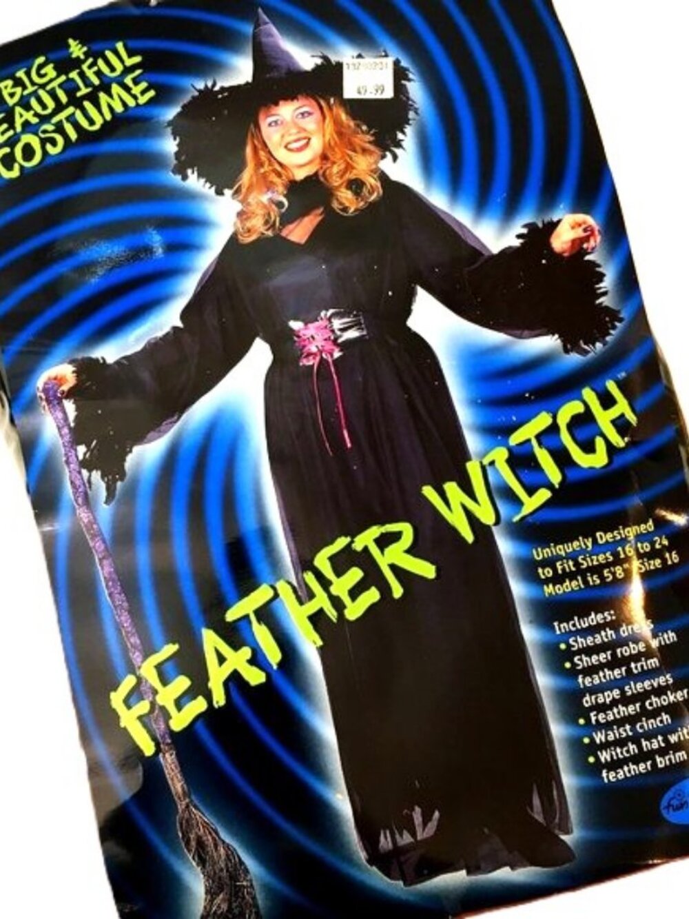 Witch Dress w/ Feather Trim Costume -& Hat - Size 14-24 NOS NWT